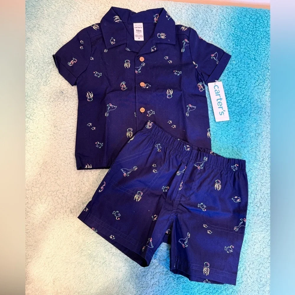 🔥NWT Carter's Navy Blue Kids Matching Set Size 18 months🔥